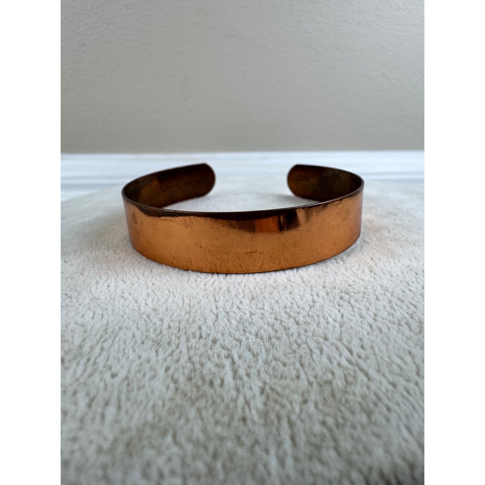 Genuine Copper Cuff Bracelet Vintage Minimalist Wide Band Polished Bangle